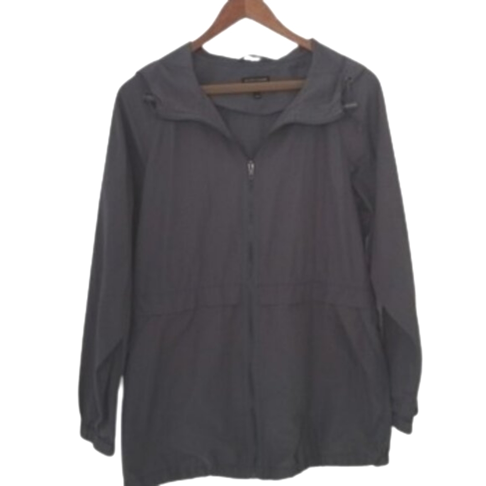 Eileen Fisher Gray Lightweight Hooded Rain Jacket Coat  Size M